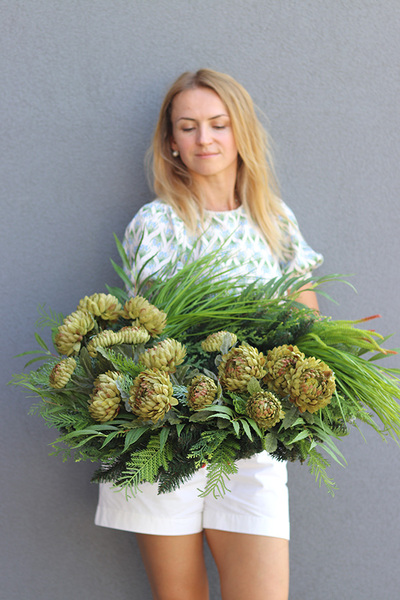 Green Trente, wieniec nagrobny z zieloną dekoracją kwiatową, śr.60cm