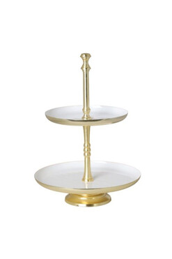 Goldata White, emaliowana etażerka dwupoziomowa, wym.34x25cm 