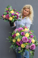 Yellow Cardia, fioletowo-żółta wiązanka nagrobna