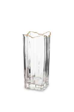 Flower Glass B, szklany wazon ze złotą krawędzią, wym.25x10x10cm