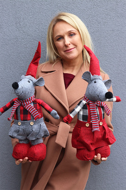 OD RĘKI Mousey Xmas, laleczka zimowa stojąca myszka, kpl.2szt, wys.47-55cm  