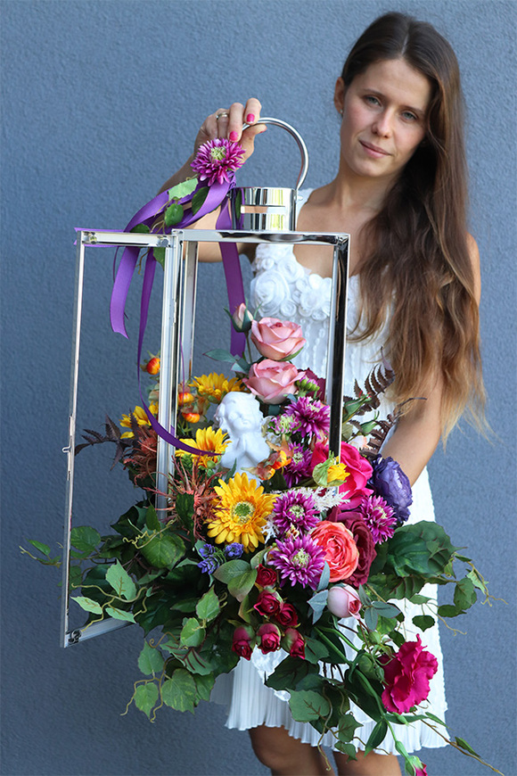 Angelo Garden Koloria, lampion nagrobny z kwiatami, wys.62cm