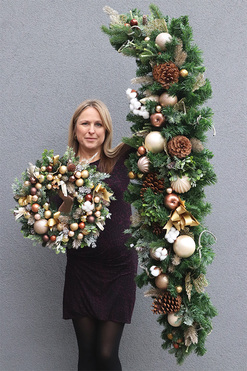 Złota Wigilia, komplet świątecznych dekoracji, wianek + girlanda 160cm