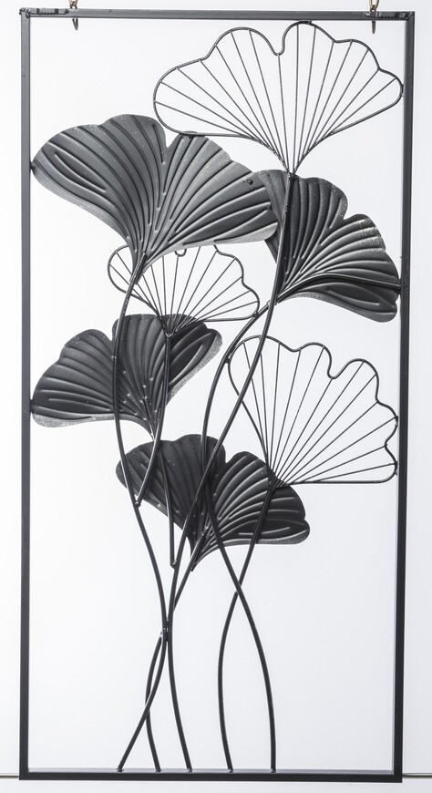 Ginko Silver, srebrny decor ścienny z miłorzębem, wym.100x50x3cm 