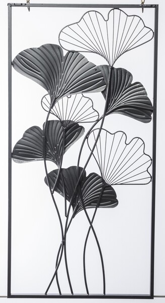 Ginko Silver, srebrny decor ścienny z miłorzębem, wym.100x50x3cm 