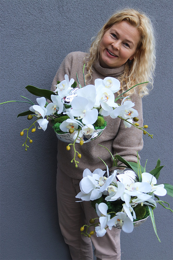 Dekoria Silver Neo, kompozycja kwiatowa w  srebrnym naczyniu, wym.25x37cm 