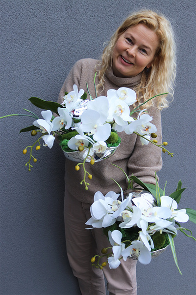 Dekoria Silver Neo, kompozycja kwiatowa w  srebrnym naczyniu, wym.25x37cm 