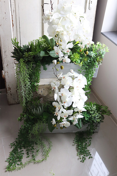 dekoracja w stretchu sukulenty ze storczykiem, Andżelika Saute, wym.64x65cm