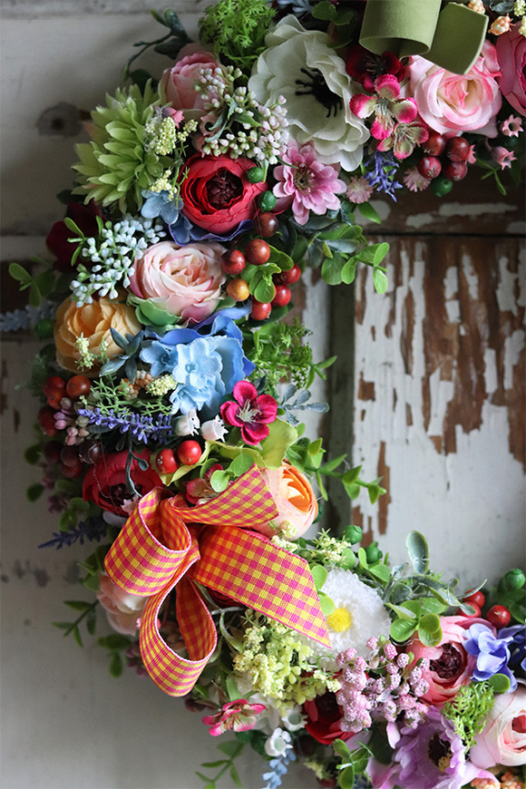 elegancki wianek na drzwi, Kolorowe Lato 3, śr.38cm 