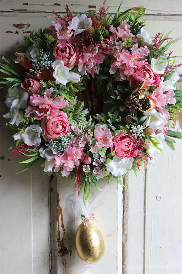 Wielkanocna Magia, dekoracyjny wianek ze złotymi jajkami, śr.28cm 