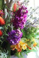 Hiacyntowo, wiosenna kompozycja w wysokiej donicy, wys.130cm 