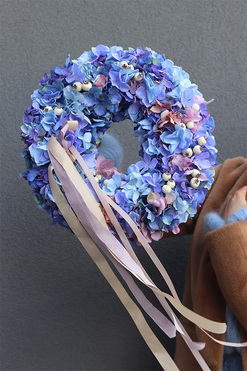 Asenia Hortensja Blue, wianek na drzwi, śr.40cm