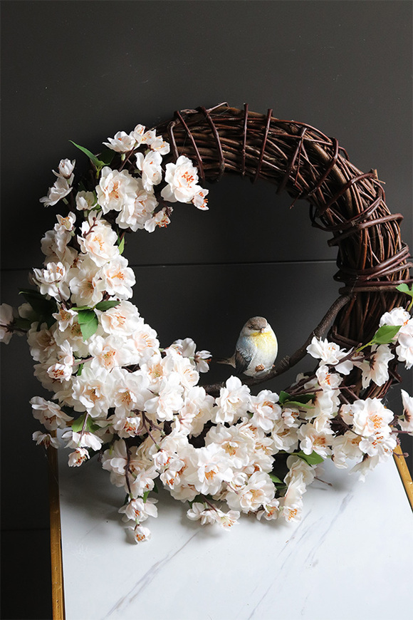 Ptaszek na Jabłoni, wiosenny wianek dekoracyjny