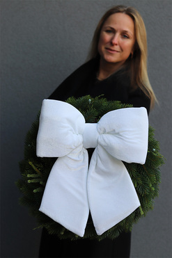 bożonarodzeniowy wieniec na drzwi, Papillon Biała Kokarda, śr.45cm, limitowana edycja 