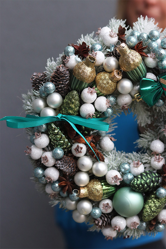 Cukierek, turkusowy wianek świąteczny, śr.28cm