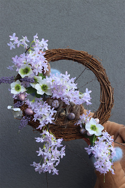 OD RĘKI Fioletova Wielkanoc, wianek z ptaszkami, rozp.63cm 