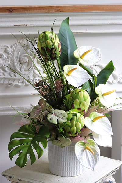 Terene Anturium, kompozycja kwiatowa z proteą