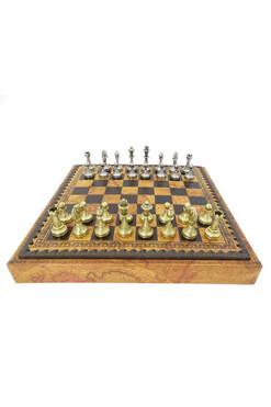 Italfama Galilei, duże ekskluzywne szachy z mapą na planszy, wym.28x28cm