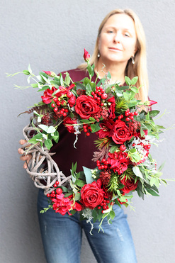 Red Flowers 3, wianek dekoracyjny, śr.45cm