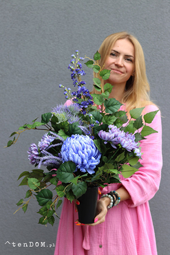 Dacja Blue, jesienny bukiet nagrobny we wkładzie, dł.50cm 