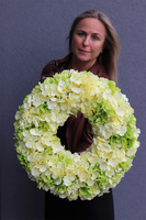 Green Hydrangea, zielono-żółty wianek z hortensją