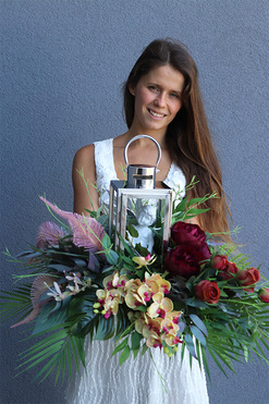 Angelo Garden Bordo, lampion nagrobny z kwiatami, wys.42cm