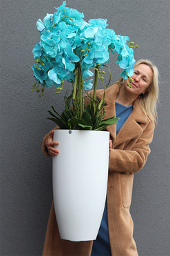 Turkusowy Fiberglass White, storczyk w białej donicy z fiberglass, wys.130cm