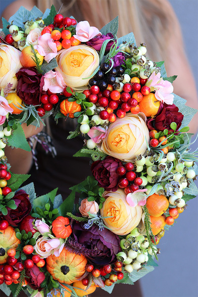 Orangina Symetria, jesienny wianek z dyniami