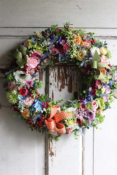 elegancki wianek na drzwi, Kolorowe Lato 3, śr.38cm 