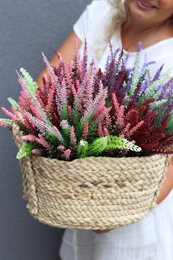 Kolory Wrzosów, kompozycja z wrzośców w koszu, wym.43x47cm