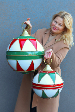 OD RĘKI XMAS Ball, figurka bombka metalowa duża dekoracja, śr.30cm 