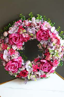 Rosalista, różowy wianek dekoracyjny, śr.42cm 