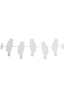 Birds, stylowy wieszak 5 haczykami, biały, wym.60x2.5x20cm