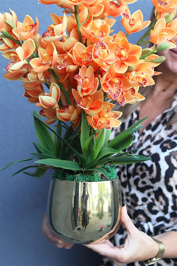 Orange Gold, sztuczny storczyk w doniczce