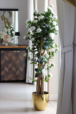 OD RĘKI Kamelia, sztuczne drzewko w złotej ceramicznej donicy, wys.180cm 