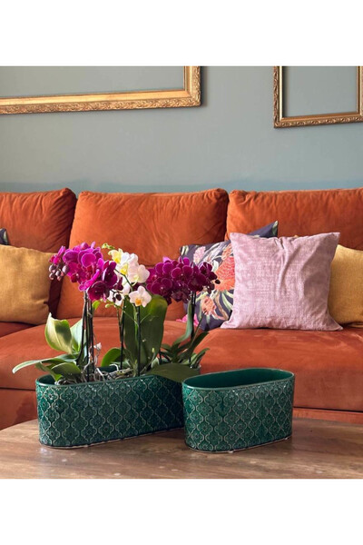 Vintage Orient, osłonka ceramiczna doniczka, zielona