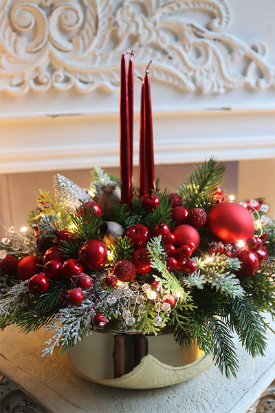 Red&Gold Xmas, adwentowy stroik świąteczny LED