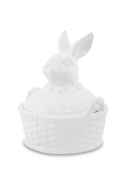 Happy, zając A, pojemnik ceramiczny, biały, wym.17.5x14x15.5cm