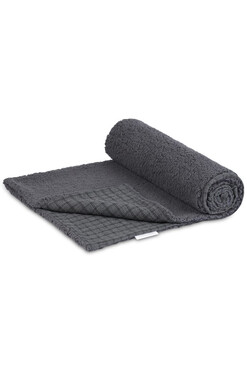 OD RĘKI Comfy, muślinowy pled dwustronny ze sztucznym futerkiem, grafitowa kratka, 140x200
