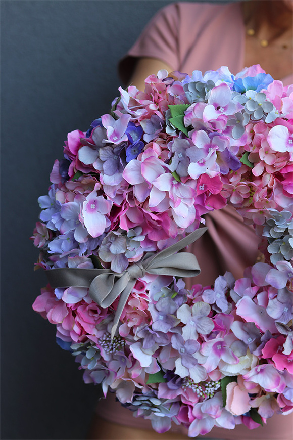 Romantyczne Hortensje Lila, gęsty wianek na drzwi