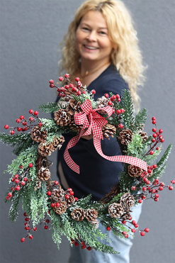 Redite, wianek zimowy z kokardą, śr.43cm