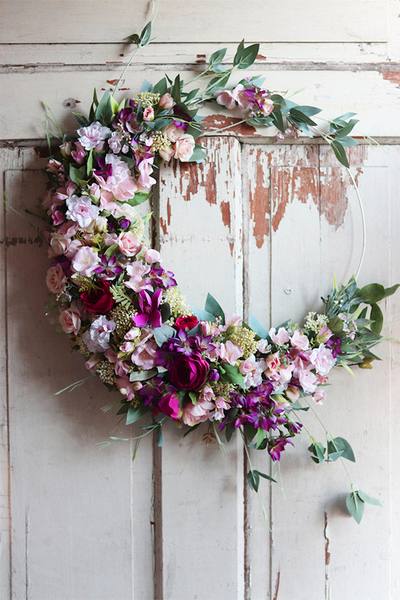 Helise Subtelle, barwny wianek na drzwi na obręczy, śr.65cm 