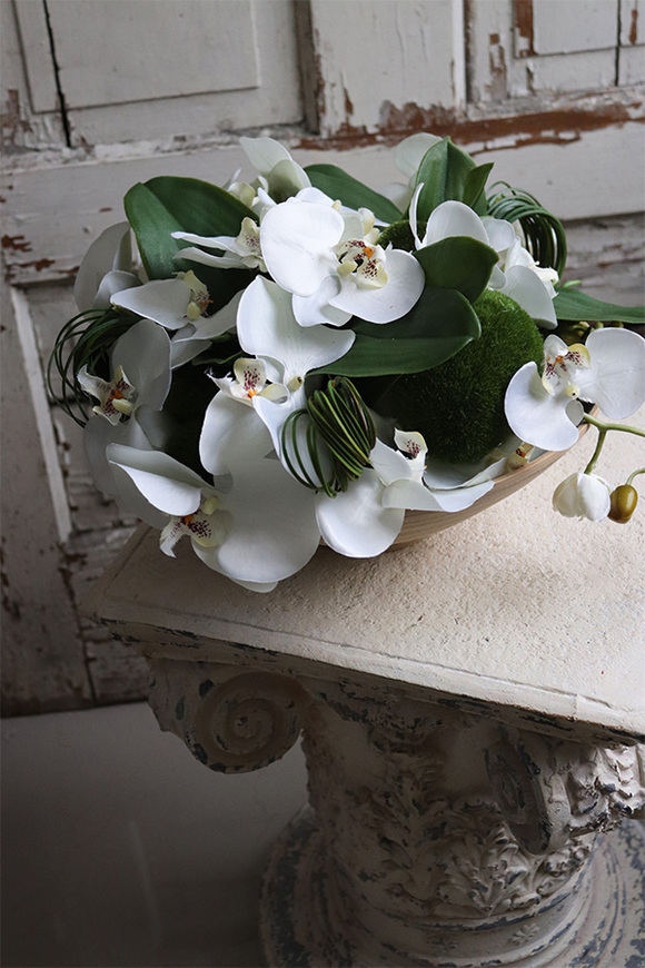 Dekoriano Wood, kompozycja z orchideą w drewnianej misie, wym.25x34cm