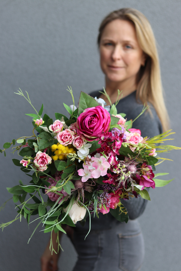 Folk B, barwny bukiet kwiatowy do ręki, dł.40cm