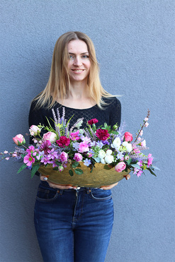 Pink&Purple Laos, wiosenna kompozycja kwiatowa, wym.34x64cm