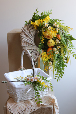 OD RĘKI Solare, komplet dekoracji wielkanocnych, koszyczek+wianek, wys.28/34cm