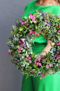 Sukulenty Premium, zielony wianek ozdobny, śr.37cm