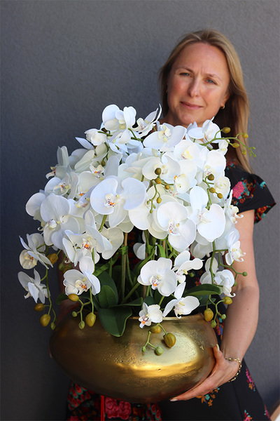 Deluxe Gold, sztuczny storczyk w złotej donicy, kpl.2szt