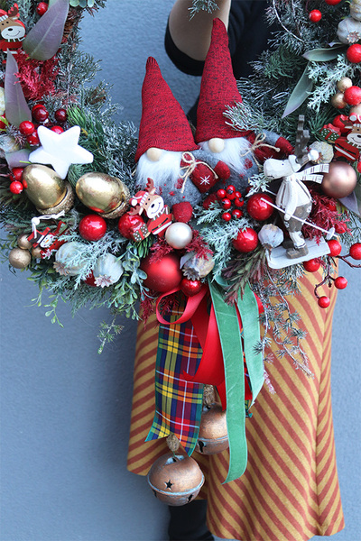 dekoracyjny wianek świąteczny, Skrzaty u Kasi, śr.55cm  