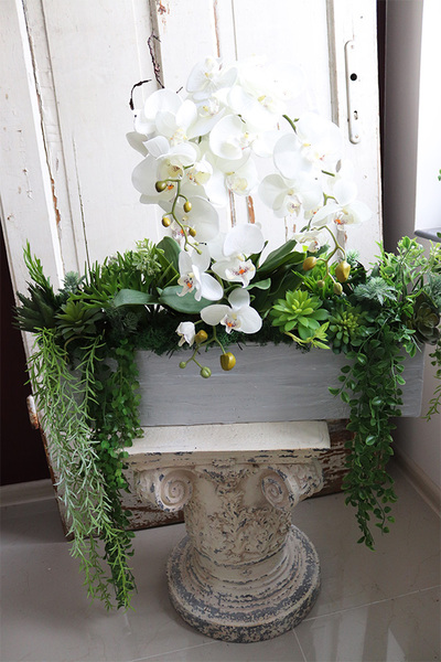 dekoracja w stretchu sukulenty ze storczykiem, Andżelika Saute, wym.64x65cm